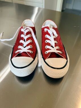 Converse Red Glitter Low-Top Sneakers with White Soles